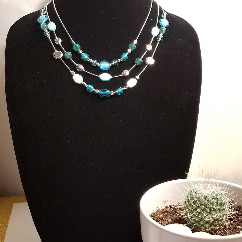 TURQUOISE SILVER THREE LAYERD NECKLACE